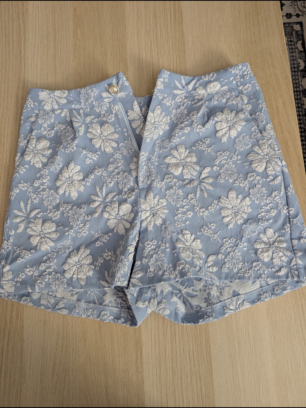Light Blue Floral High-Waist Women's Shorts